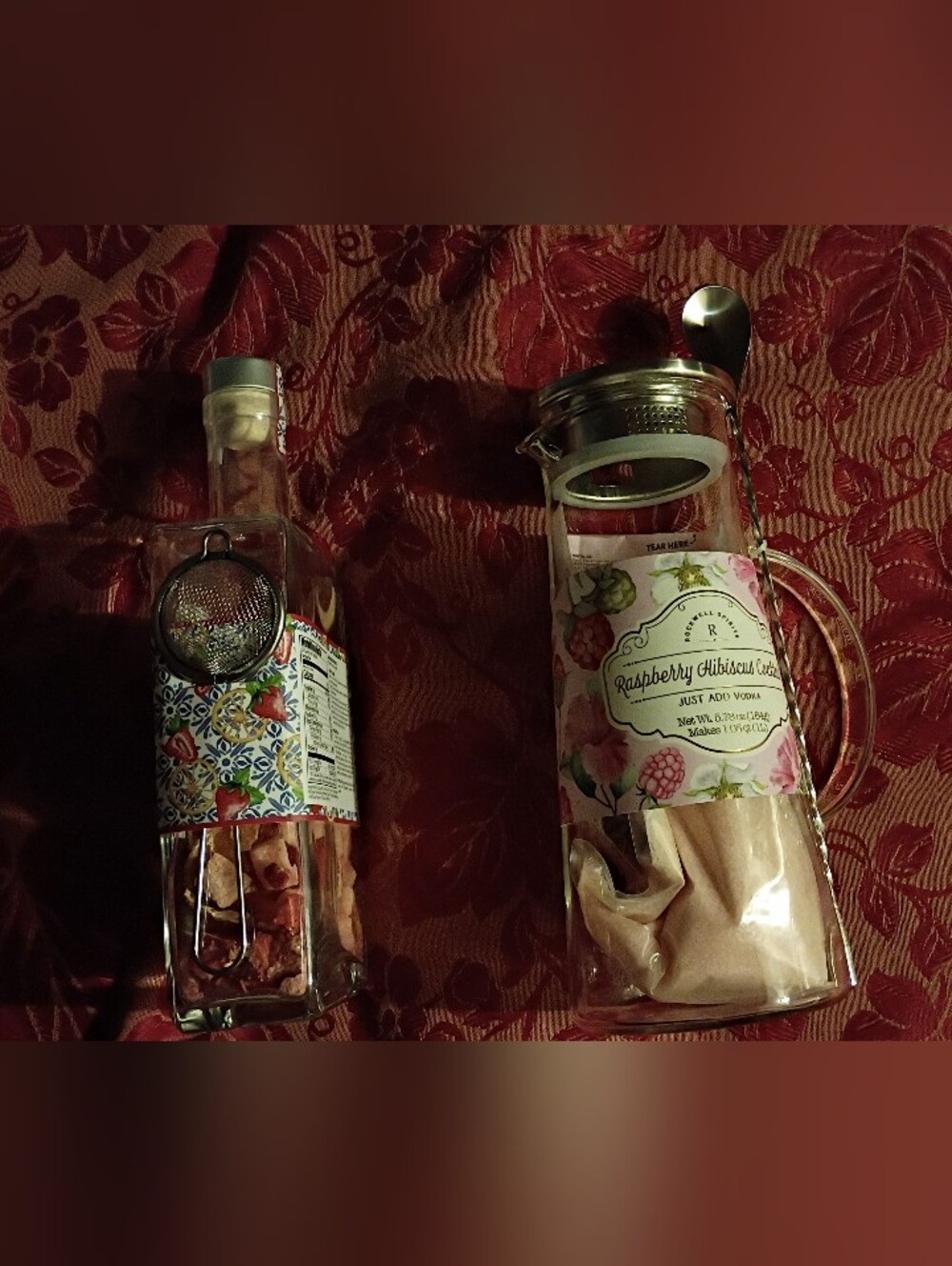 Raspberry Hibiscus Vodka Infusion Kit - Floral Glass Pitcher & Bottle NWT